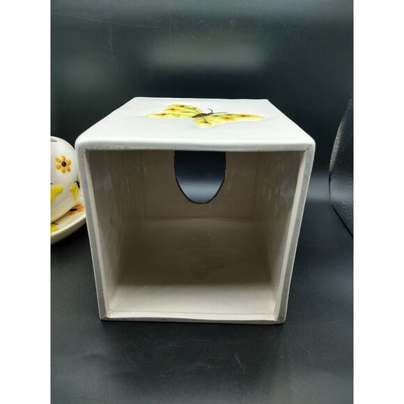 Vintage Ceramic 4 Piece Bathroom Vanity Set Butterfly Daisy Yellow Orange 1980's - Picture 15 of 16